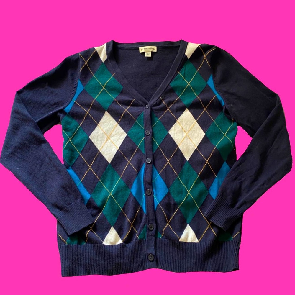 argyle cardigan, size: M